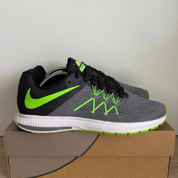 Nike Zoom Winflo 3 Sneaker Grey/Green Men Running Sneakers - SZ 11.5 - Picture 2 of 11